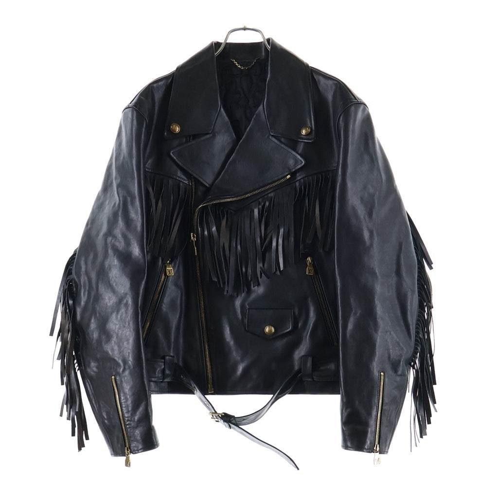 Louis Vuitton FW2024 Pharrell Western Fringe Leather Biker Jacket, Quilted Lining, Black, Size 50, view 1