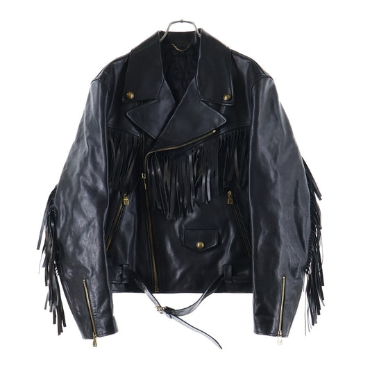 Louis Vuitton FW2024 Pharrell Western Fringe Leather Biker Jacket, Quilted Lining, Black, Size 50, view 1