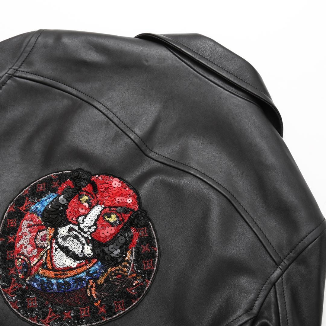 Louis Vuitton × Kansai Yamamoto Sequinned Kabuki Leather Biker Jacket, Black Calfskin, Cruise 2018, Size 36