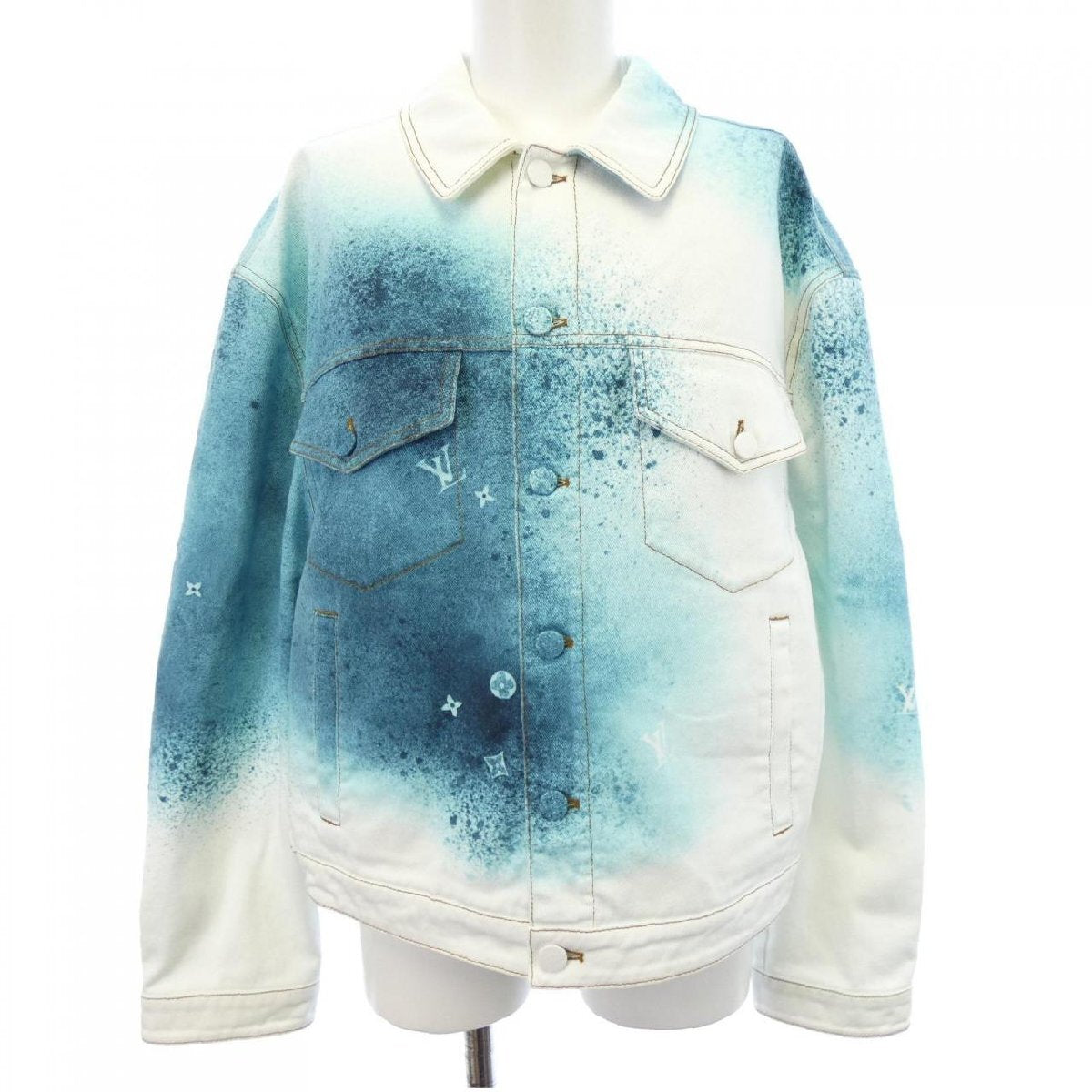 Louis Vuitton LV Spray Monogram Denim Jacket, White and Teal Gradient, Size 48, view 1