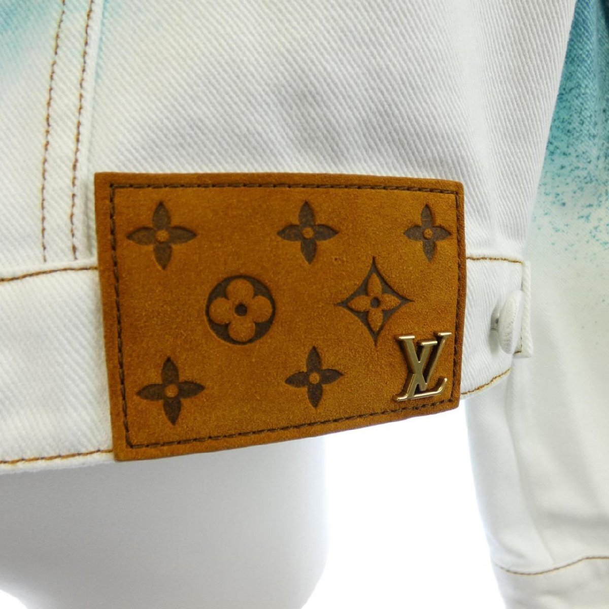 Louis Vuitton LV Spray Monogram Denim Jacket, White and Teal Gradient, Size 48, view 4