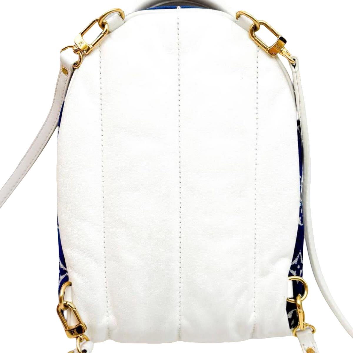 Louis Vuitton Palm Springs Mini M46207, blue Monogram velvet – back with padded white leather and straps