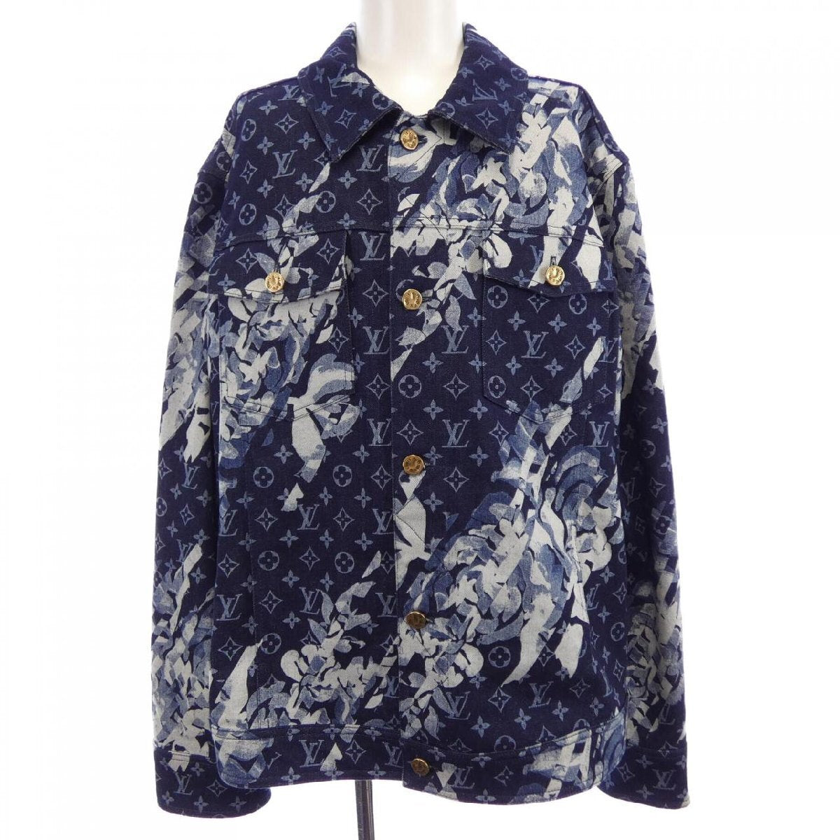Louis Vuitton SS2024 Pharrell Monogram Printed Denim Jacket, Navy and Bleached Floral, Size 52, view 1