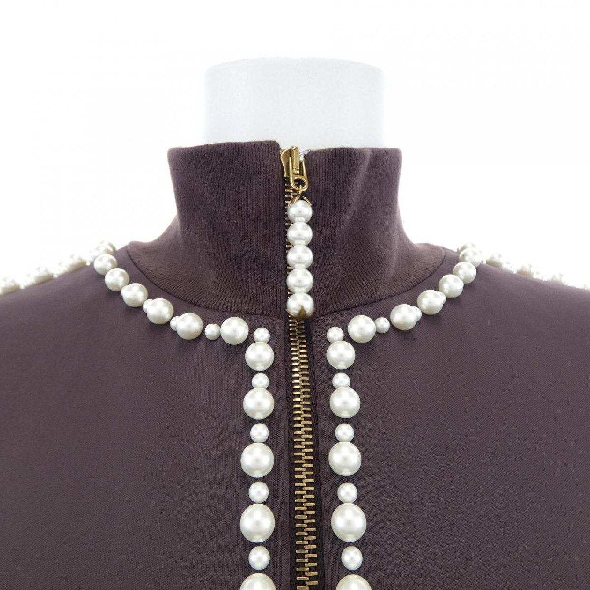 Louis Vuitton SS2024 Pharrell Pearl-Embellished Track Jacket with LV Initials, Chocolate Brown, Size M, view 3