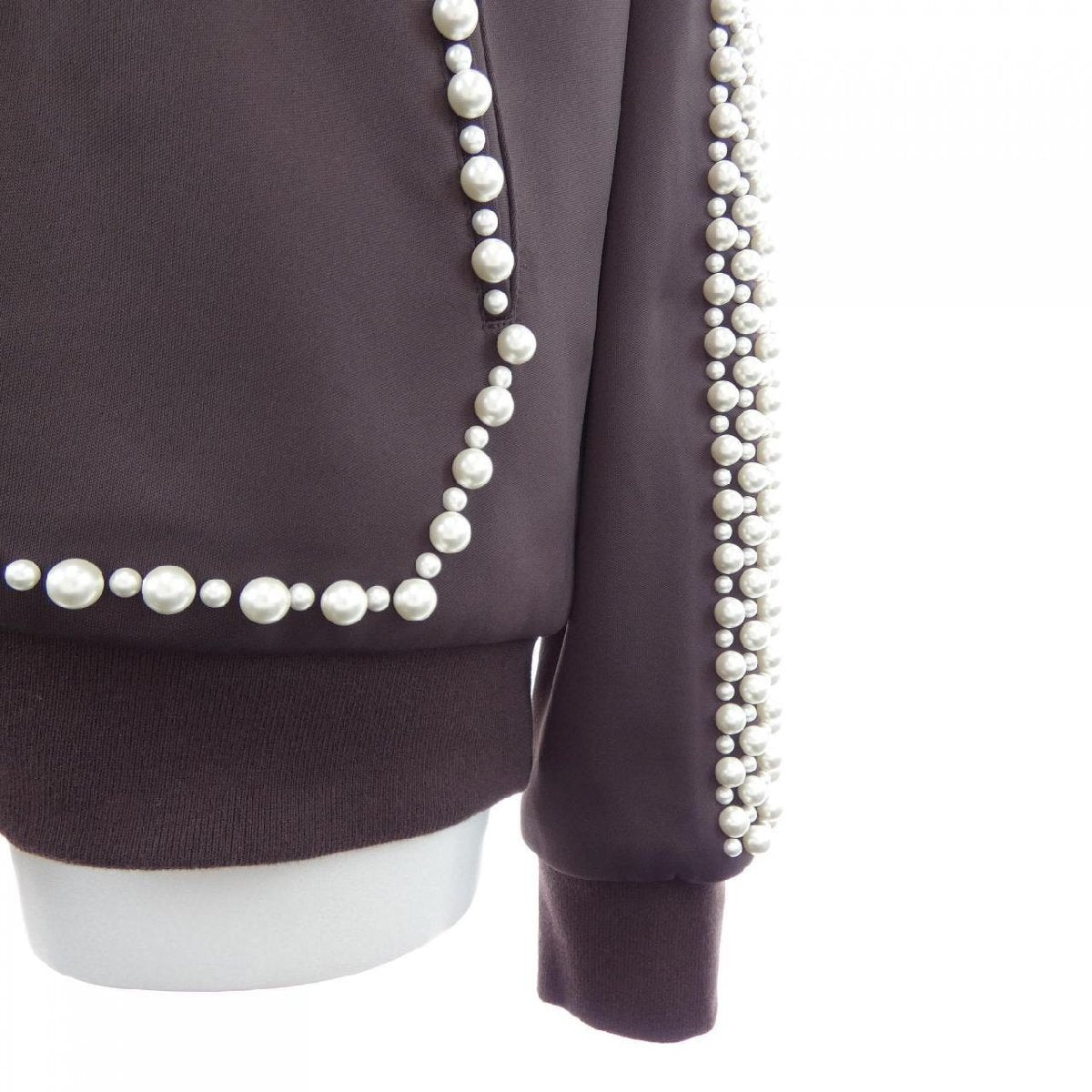 Louis Vuitton SS2024 Pharrell Pearl-Embellished Track Jacket with LV Initials, Chocolate Brown, Size M, view 4