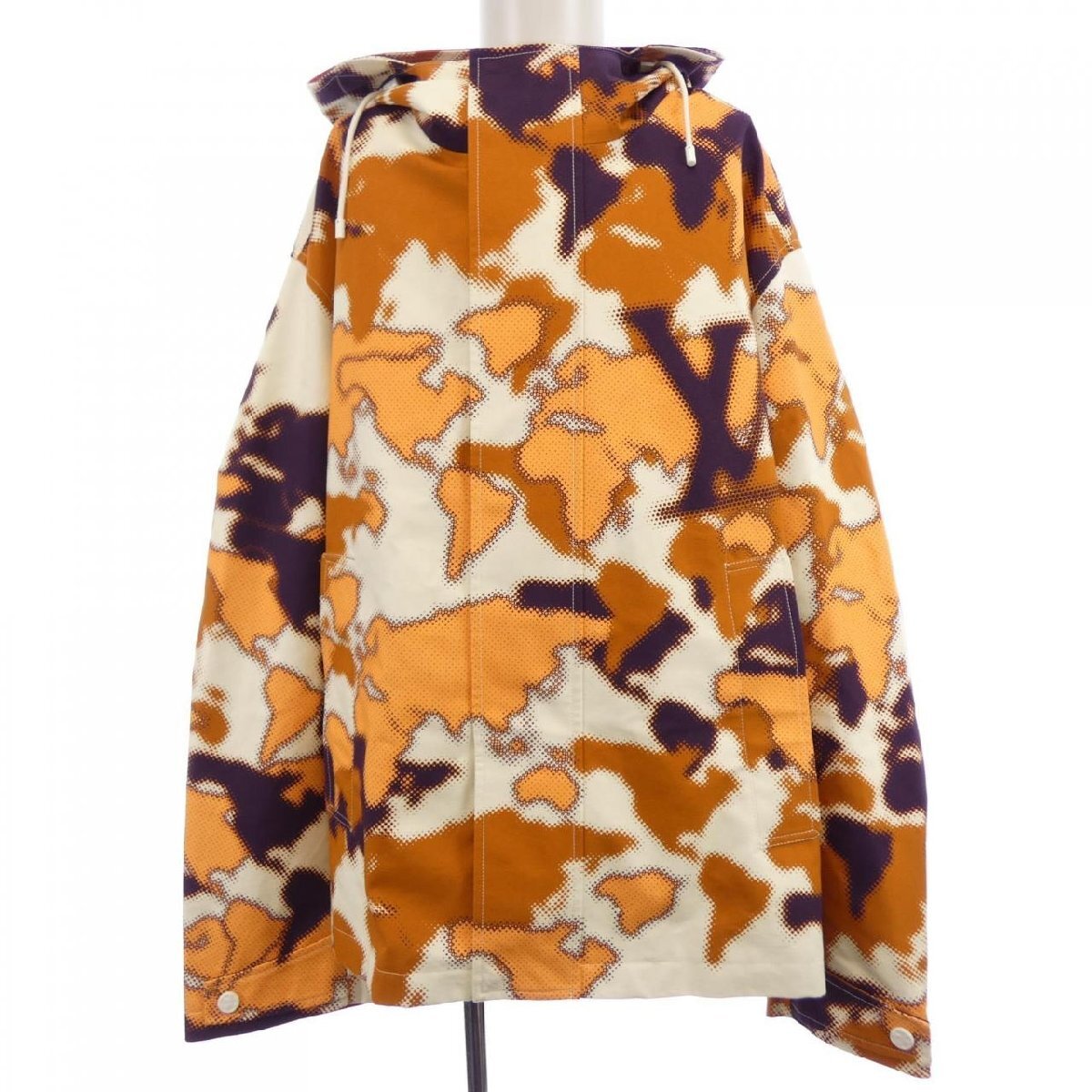 Louis Vuitton SS2024 Pharrell World Map Camouflage Hooded Cotton Parka, Orange and Aubergine, Size 58, view 1