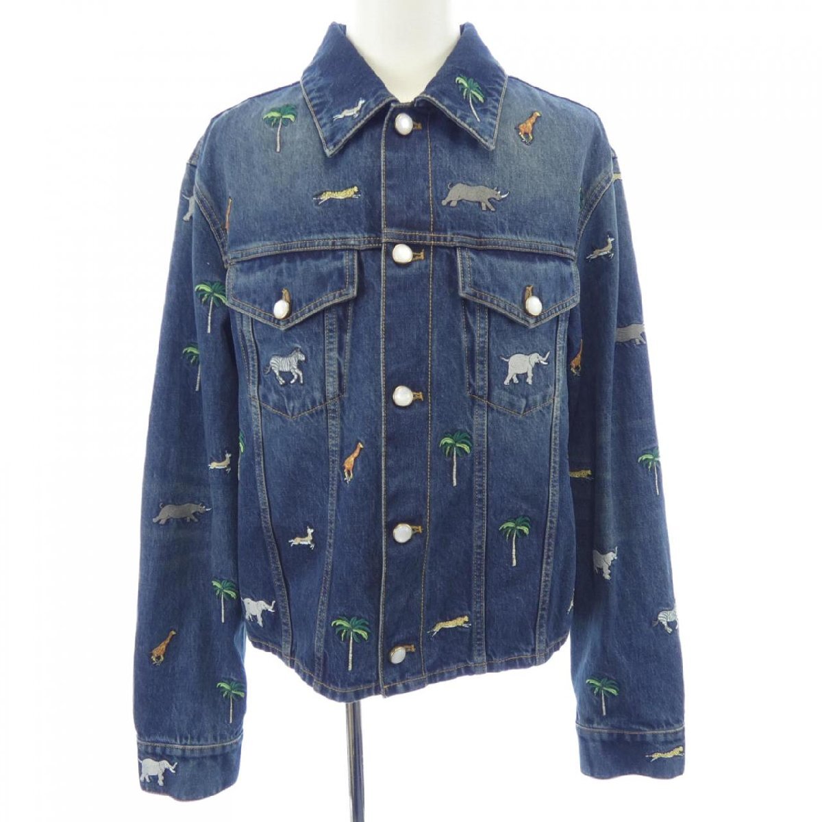 Louis Vuitton SS2026 The Darjeeling Limited Embroidered Denim Jacket, Safari Animals, Indigo, Size 48, view 1
