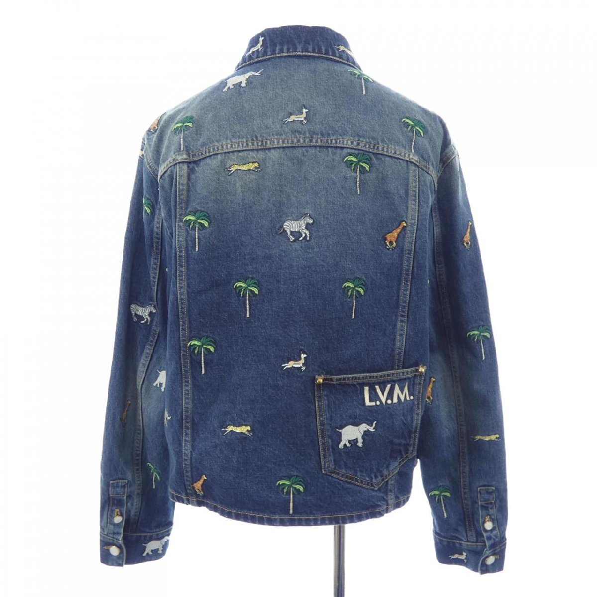 Louis Vuitton SS2026 The Darjeeling Limited Embroidered Denim Jacket, Safari Animals, Indigo, Size 48, view 2