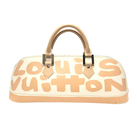 Louis Vuitton × Stephen Sprouse Graffiti Alma Horizontal M92176, peach on white – front view with Louis Vuitton graffiti print