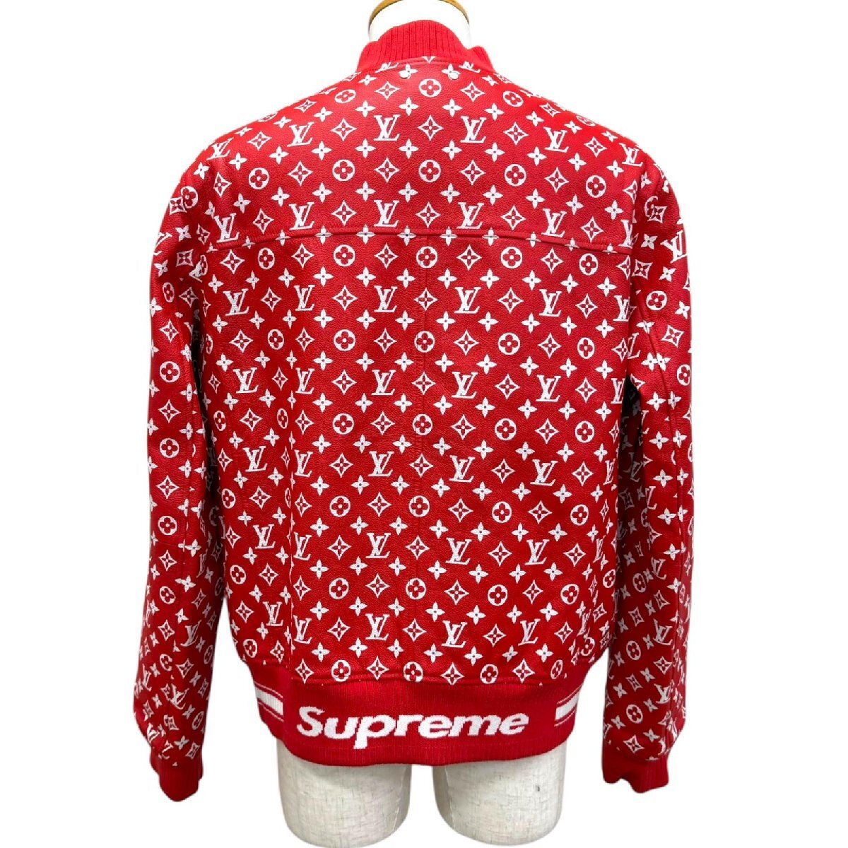 Louis Vuitton × Supreme Leather Baseball Jacket, Red Monogram Goatskin, Autumn 2017, Size 54, view 4