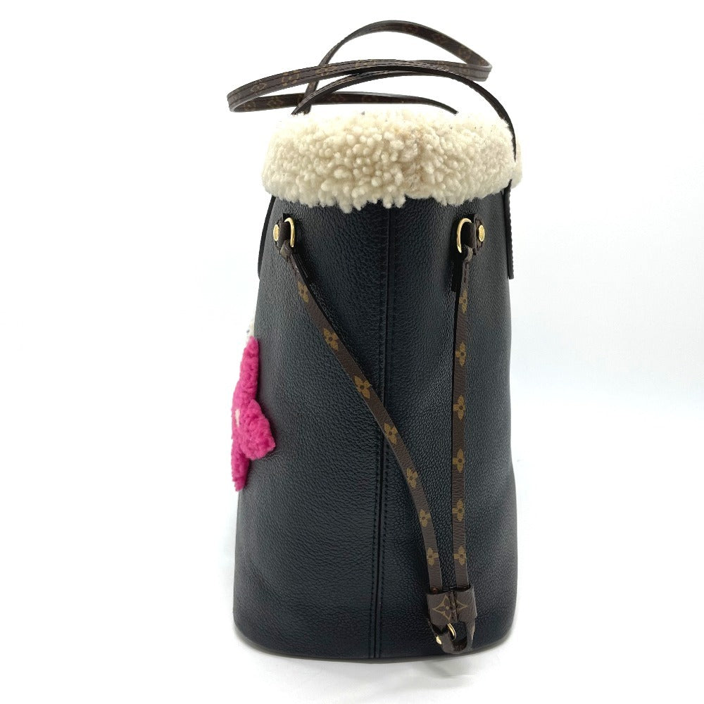 Louis Vuitton Teddy Neverfull MM M56960 in Black Calfskin with Shearling Trim and Giant LV and Monogram Flowers, view 1