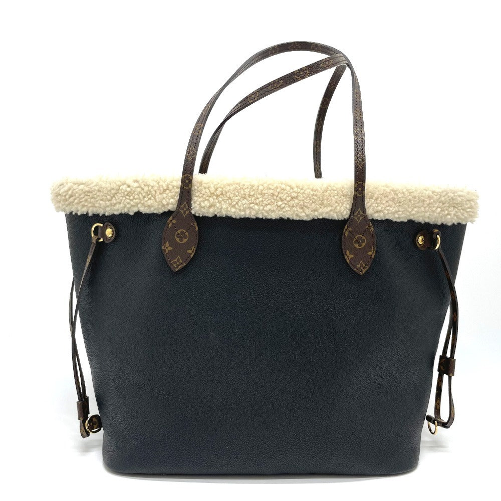 Louis Vuitton Teddy Neverfull MM M56960 in Black Calfskin with Shearling Trim and Giant LV and Monogram Flowers, view 2