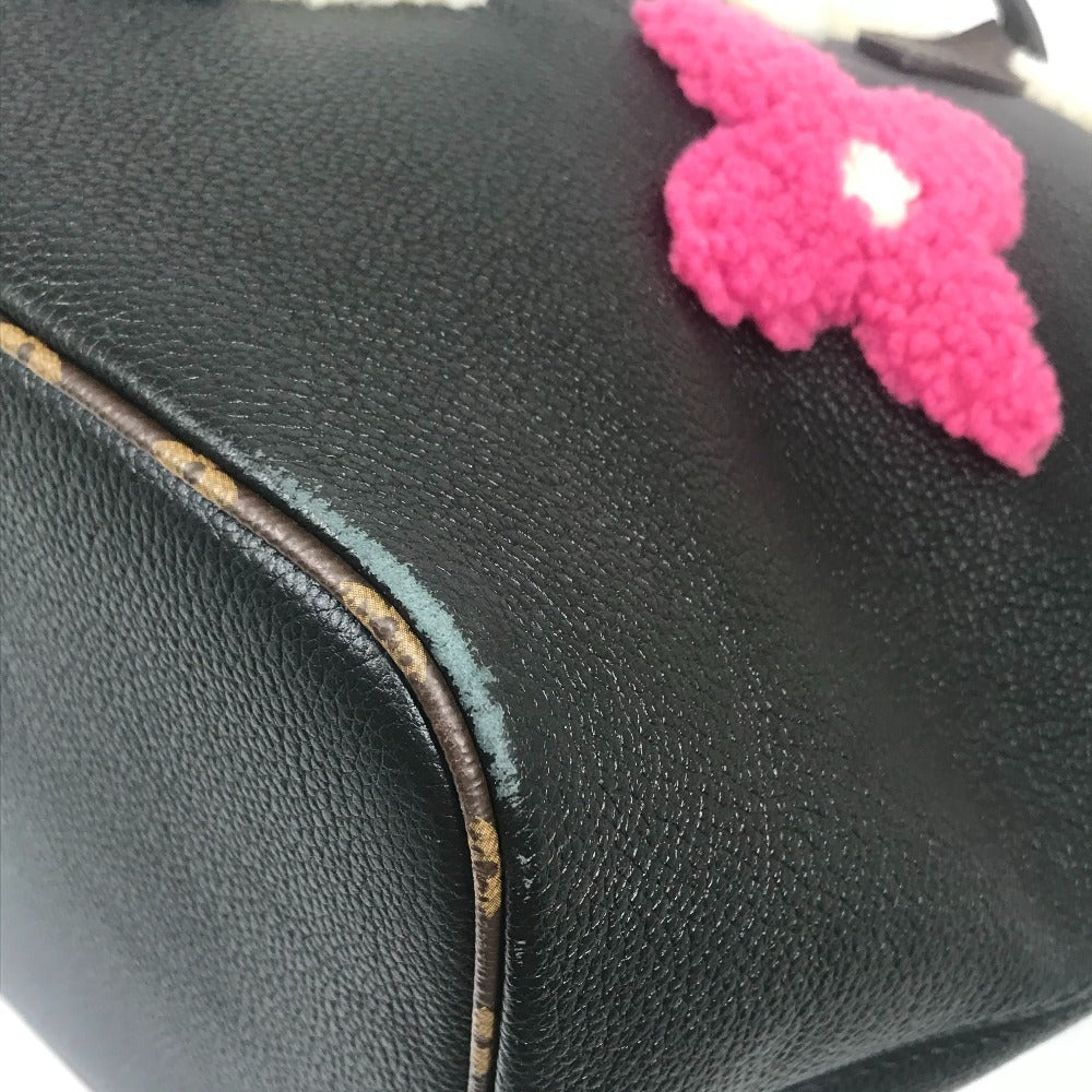 Louis Vuitton Teddy Neverfull MM M56960 in Black Calfskin with Shearling Trim and Giant LV and Monogram Flowers, view 6