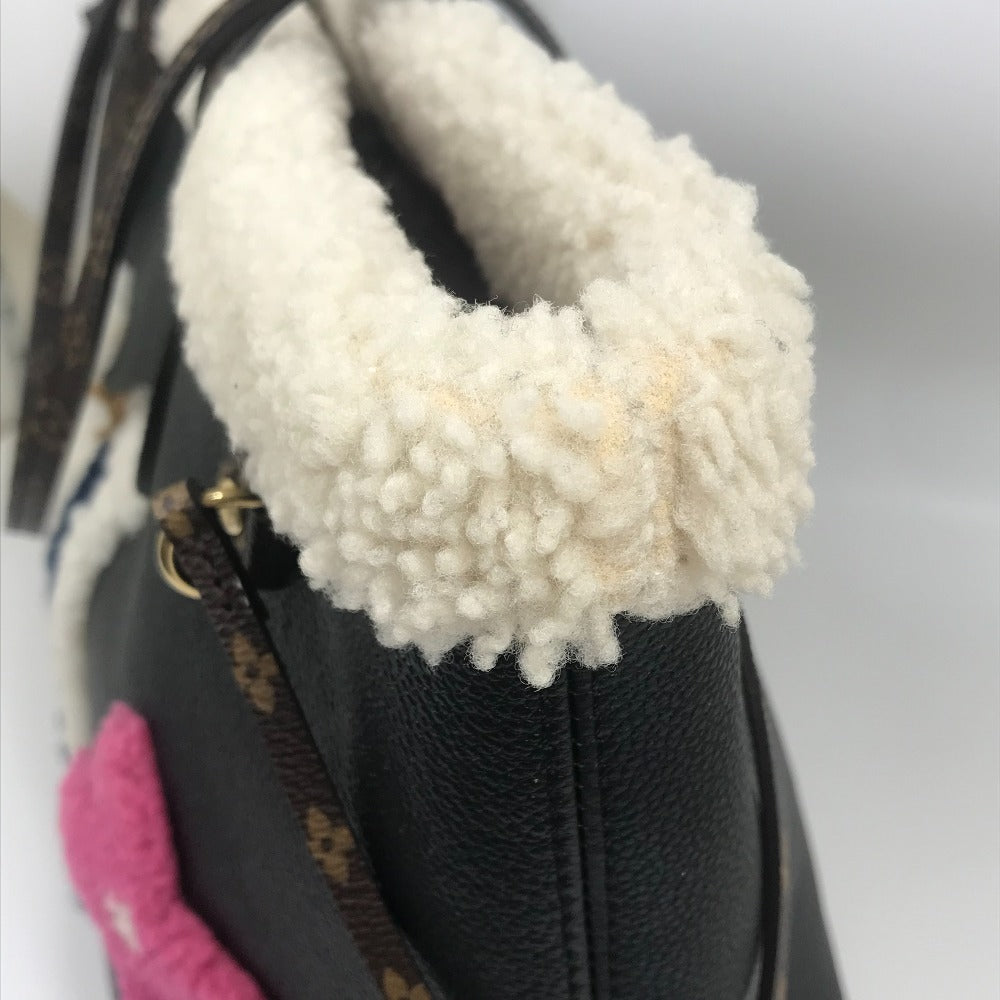 Louis Vuitton Teddy Neverfull MM M56960 in Black Calfskin with Shearling Trim and Giant LV and Monogram Flowers, view 7