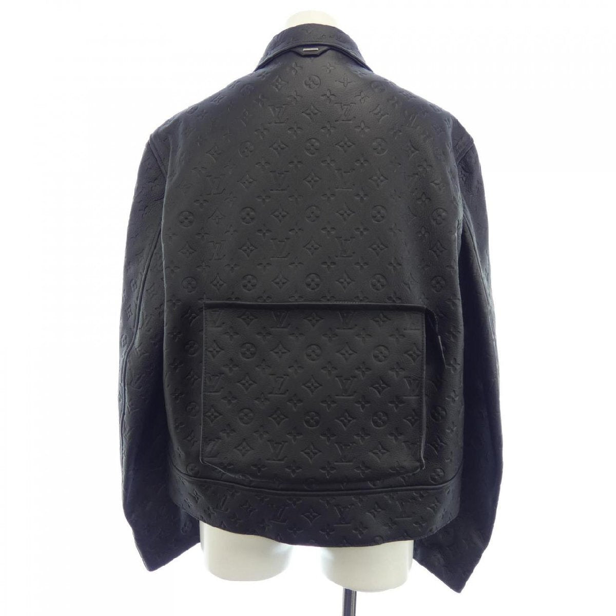 Louis Vuitton Virgil Abloh Monogram Embossed Leather Utility Jacket, Black Calfskin, Size 48, view 2