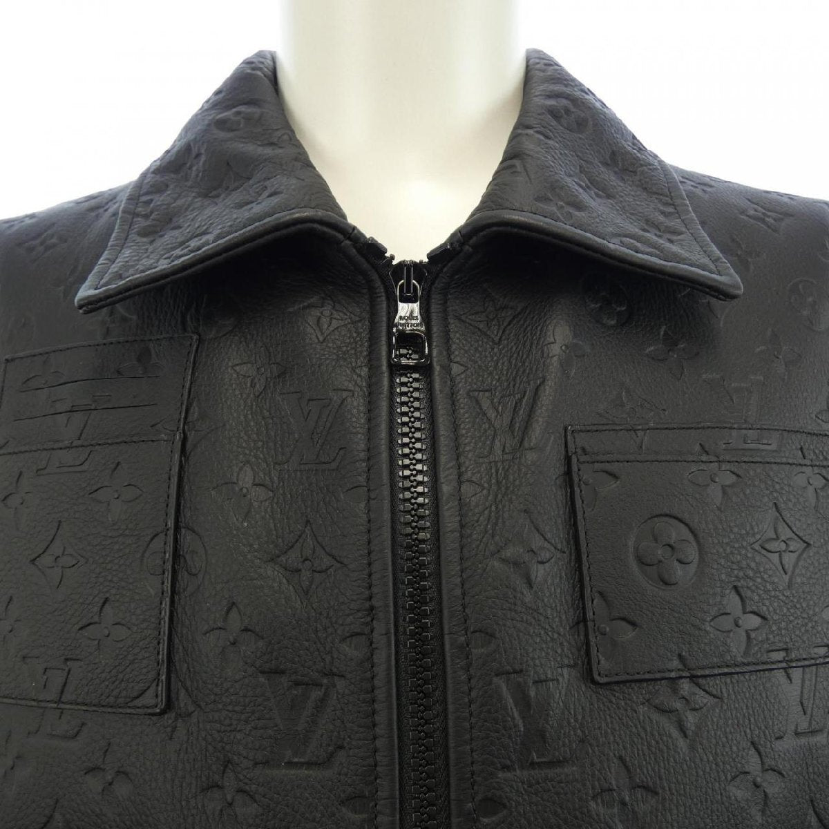 Louis Vuitton Virgil Abloh Monogram Embossed Leather Utility Jacket, Black Calfskin, Size 48, view 3