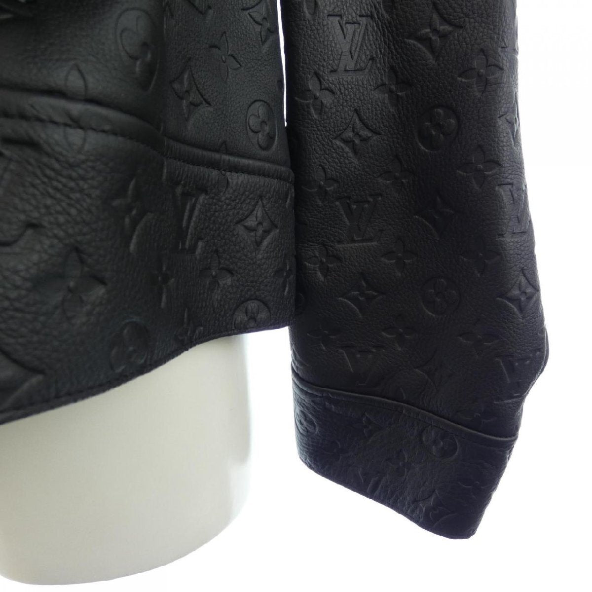 Louis Vuitton Virgil Abloh Monogram Embossed Leather Utility Jacket, Black Calfskin, Size 48, view 4