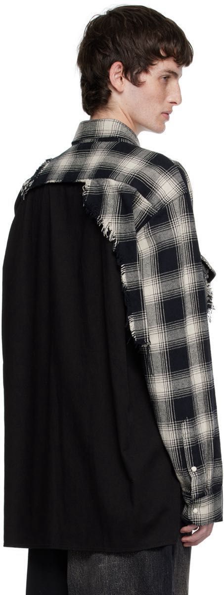 Maison Mihara Yasuhiro AW2022 Broken Check Panel Shirt, Distressed Black and Ombré Plaid, Size 44, view 2