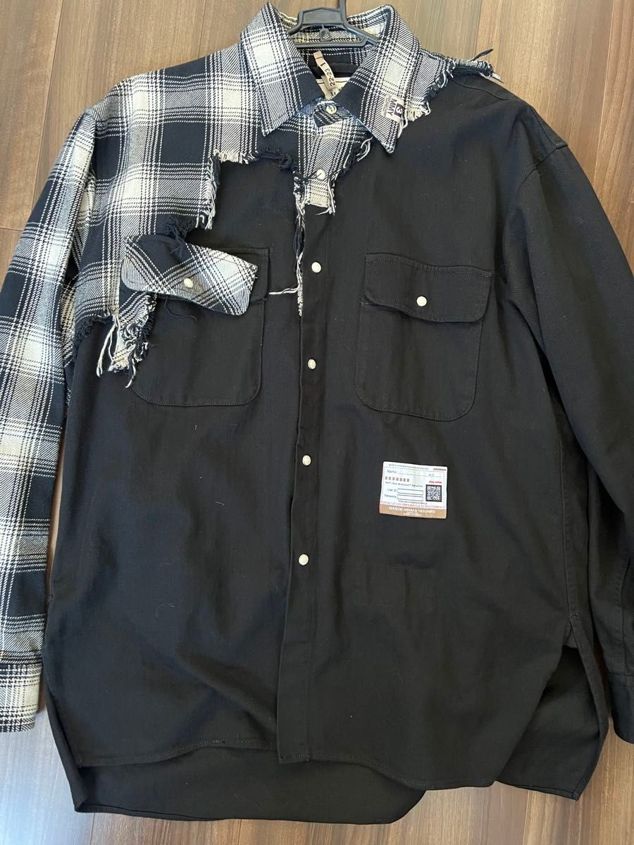 Maison Mihara Yasuhiro AW2022 Broken Check Panel Shirt, Distressed Black and Ombré Plaid, Size 44, view 4
