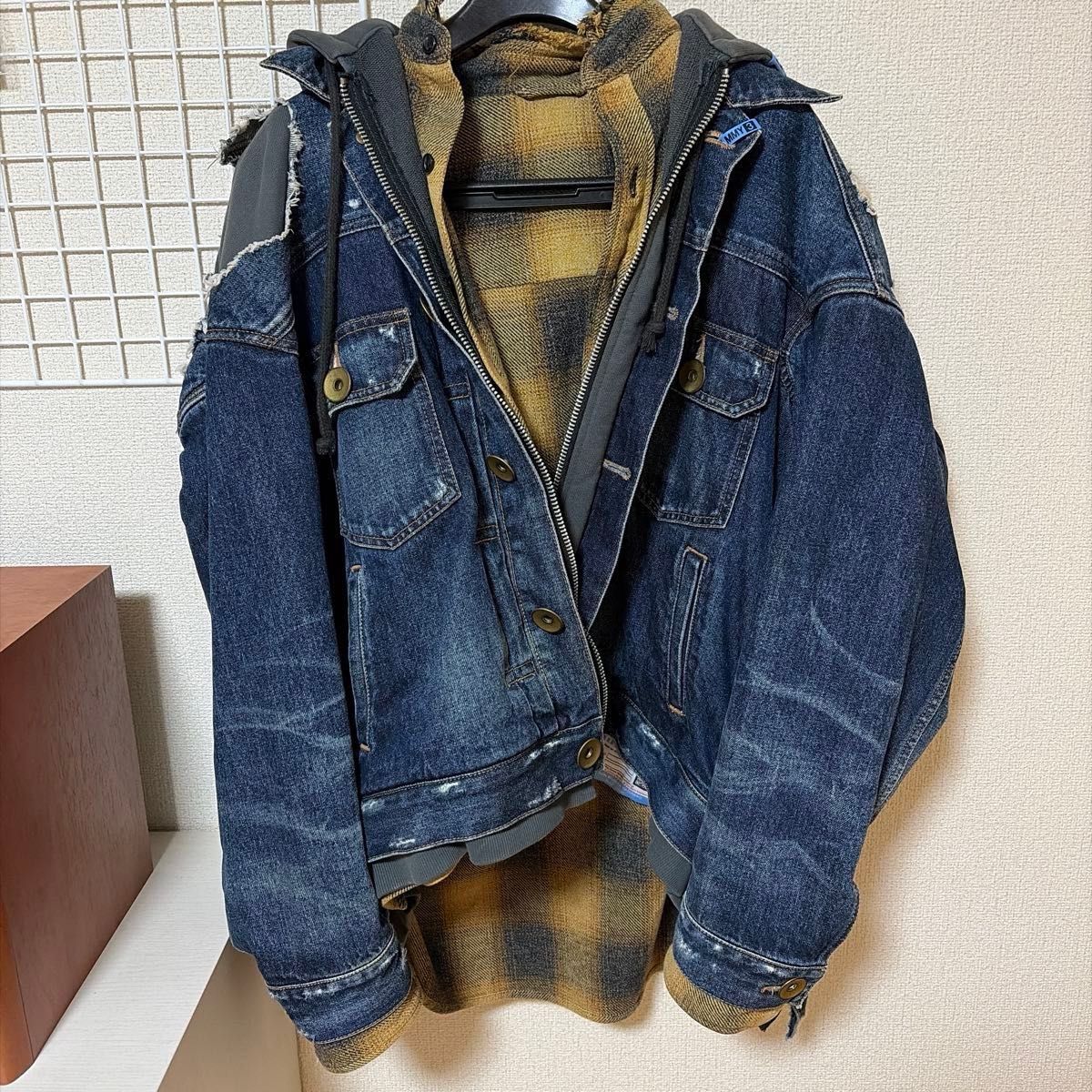 Maison Mihara Yasuhiro AW2023 Triple Layered Denim Jacket, Indigo with Hoodie and Check Shirt, Size 44, view 4