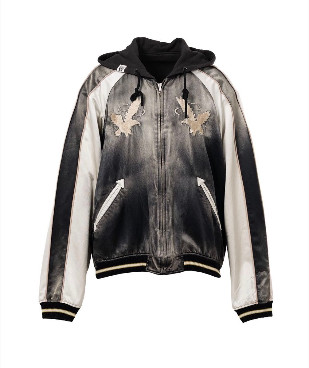 Maison Mihara Yasuhiro AW2025 Reversible Hoodie Layered Souvenir Jacket, Eagle Embroidery, Black, Size 46, New with Tags, view 1