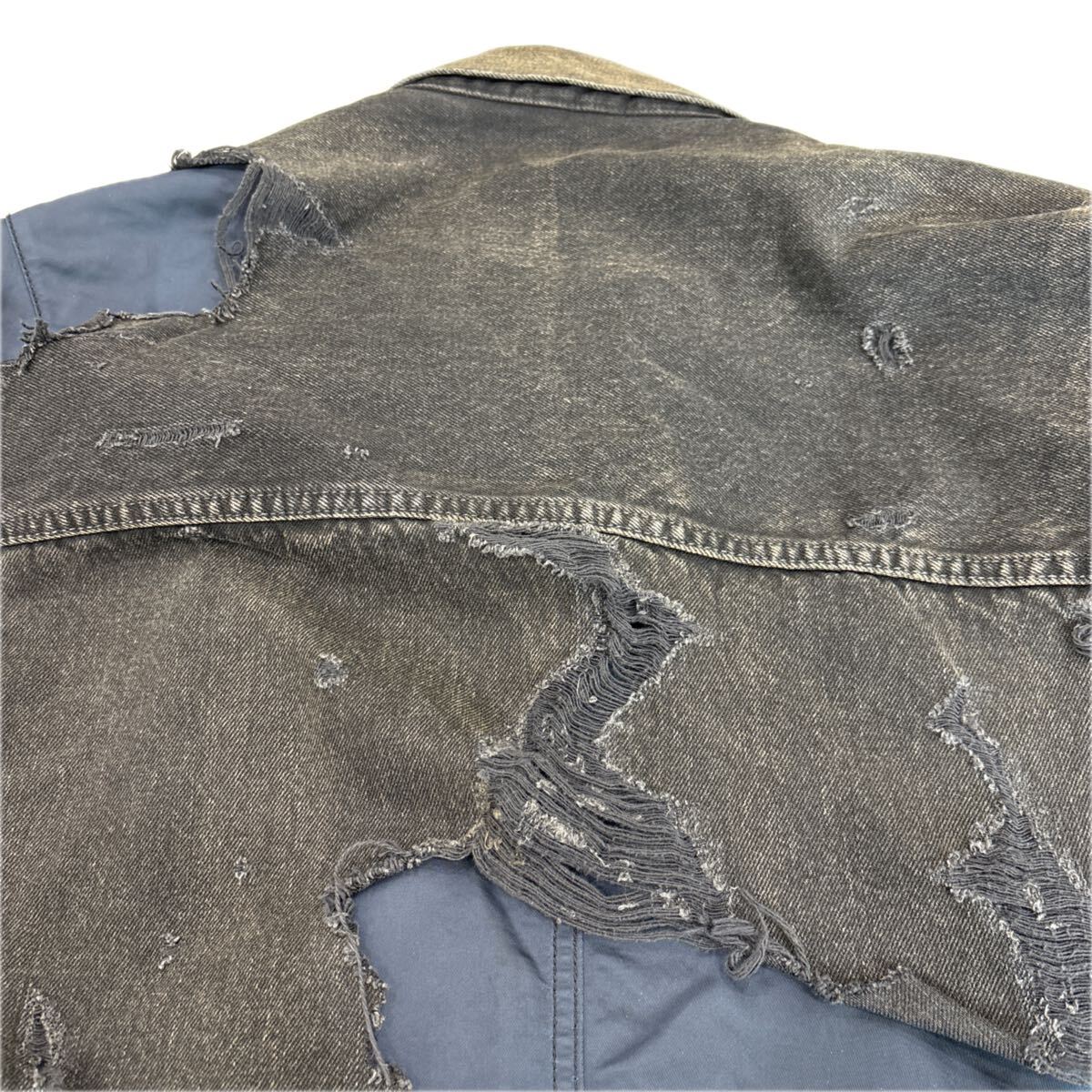 Maison Mihara Yasuhiro Docking Black Denim Jacket over Quilted Flight Lining, Orange Liner, Size 46, Made in Japan, view 4