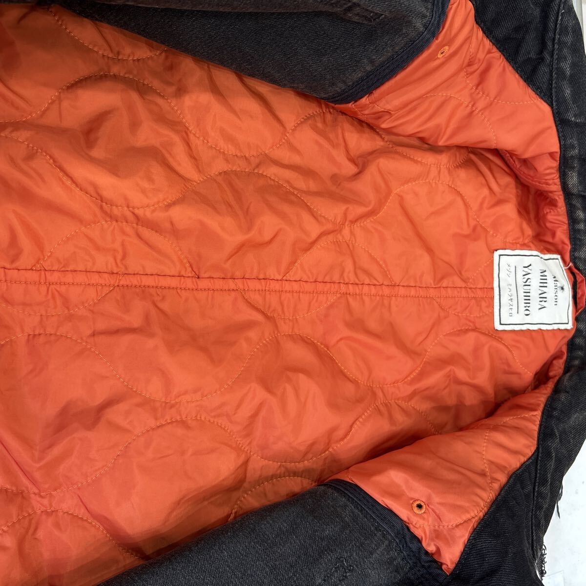 Maison Mihara Yasuhiro Docking Black Denim Jacket over Quilted Flight Lining, Orange Liner, Size 46, Made in Japan, view 8