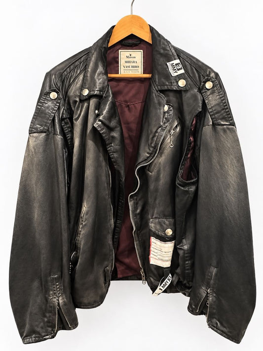 Maison Mihara Yasuhiro SS2024 Satin Riders Jacket, Vintage-Finish Black, Size 44, view 1
