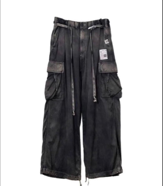 Maison Mihara Yasuhiro SS2025 Cotton Satin Cargo Pants, Bleached Black, Size 38, view 1