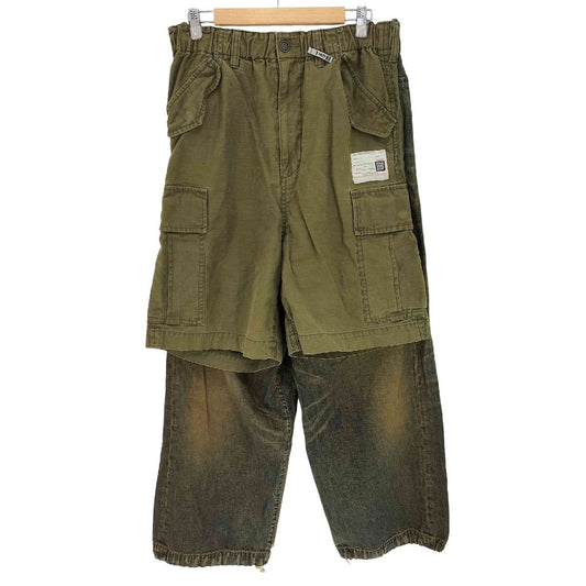 Maison Mihara Yasuhiro SS2025 Shorts Combined Jeans, Olive Cargo over Rust-Wash Denim, Size 46, view 1