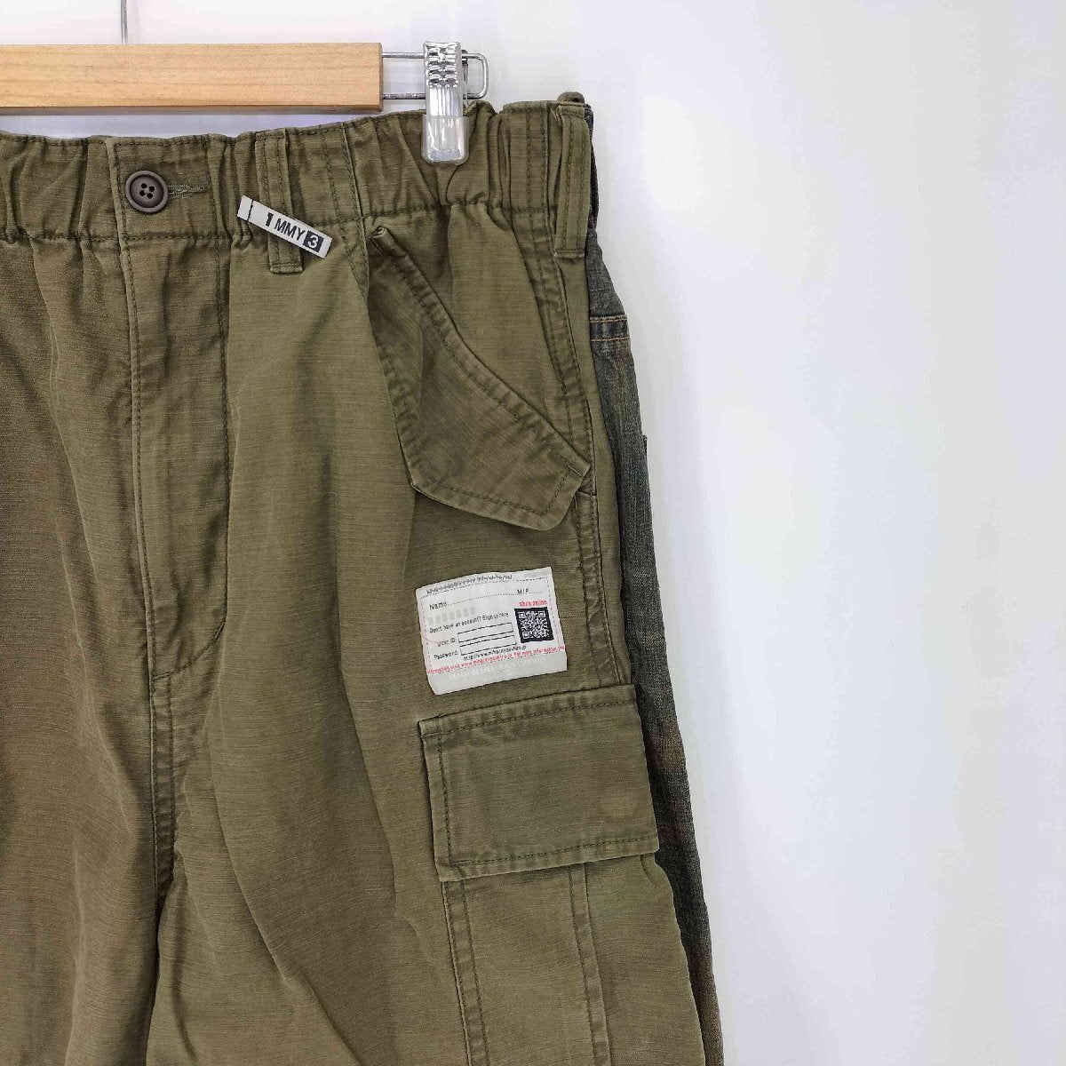 Maison Mihara Yasuhiro SS2025 Shorts Combined Jeans, Olive Cargo over Rust-Wash Denim, Size 46, view 4
