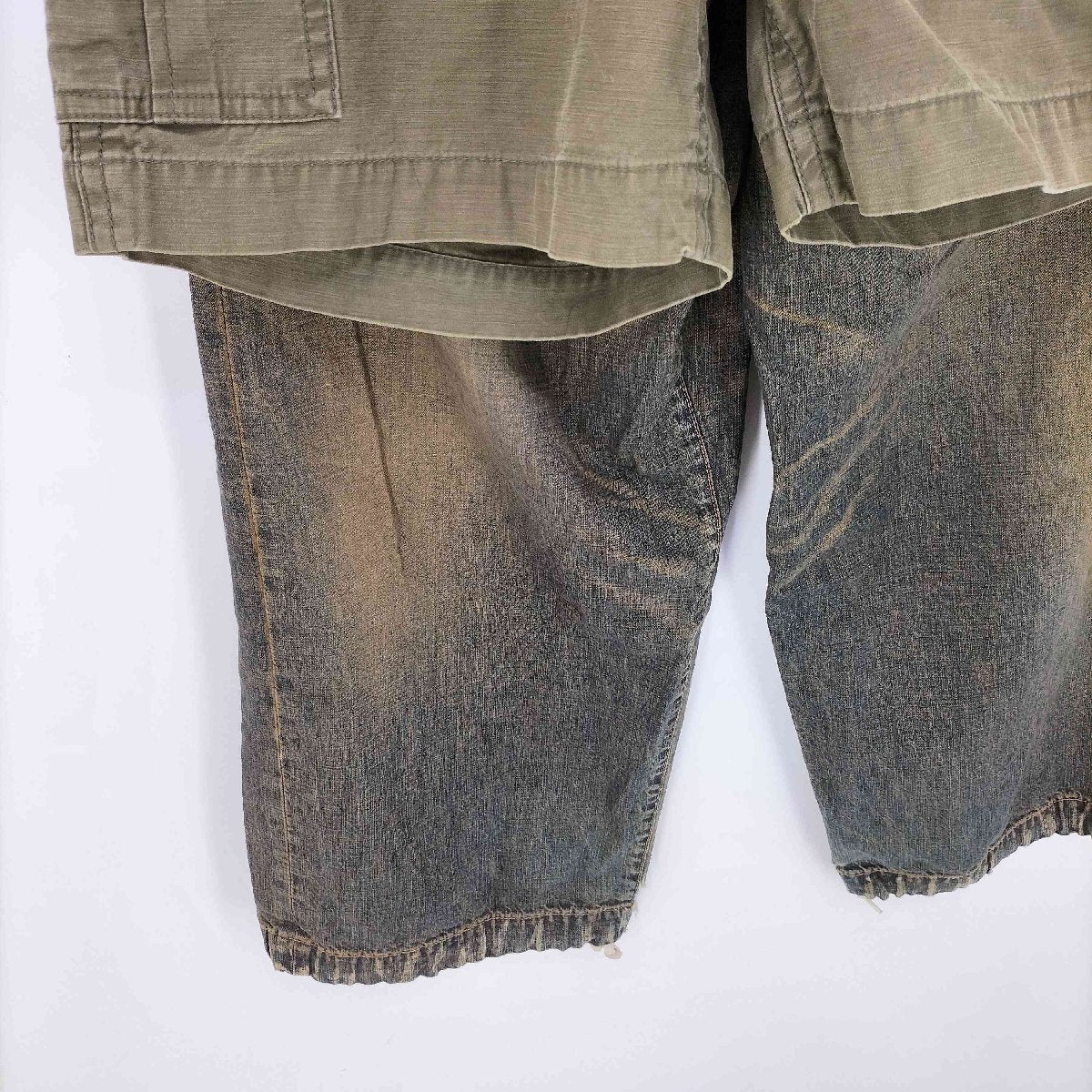 Maison Mihara Yasuhiro SS2025 Shorts Combined Jeans, Olive Cargo over Rust-Wash Denim, Size 46, view 5