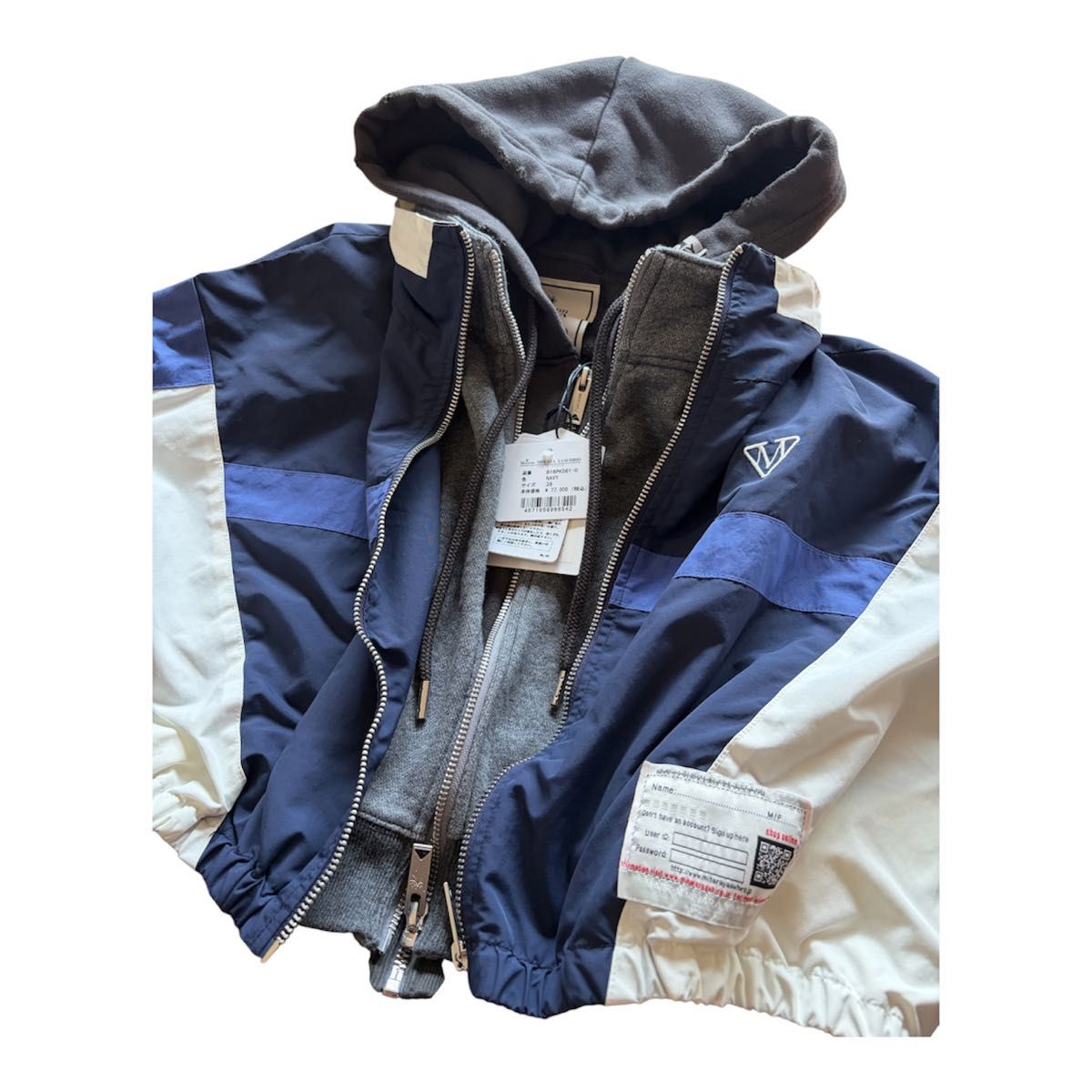 Maison Mihara Yasuhiro SS2026 Triple Layered Nylon Parka, Navy and Ivory, Size 38, New with Tags, view 8