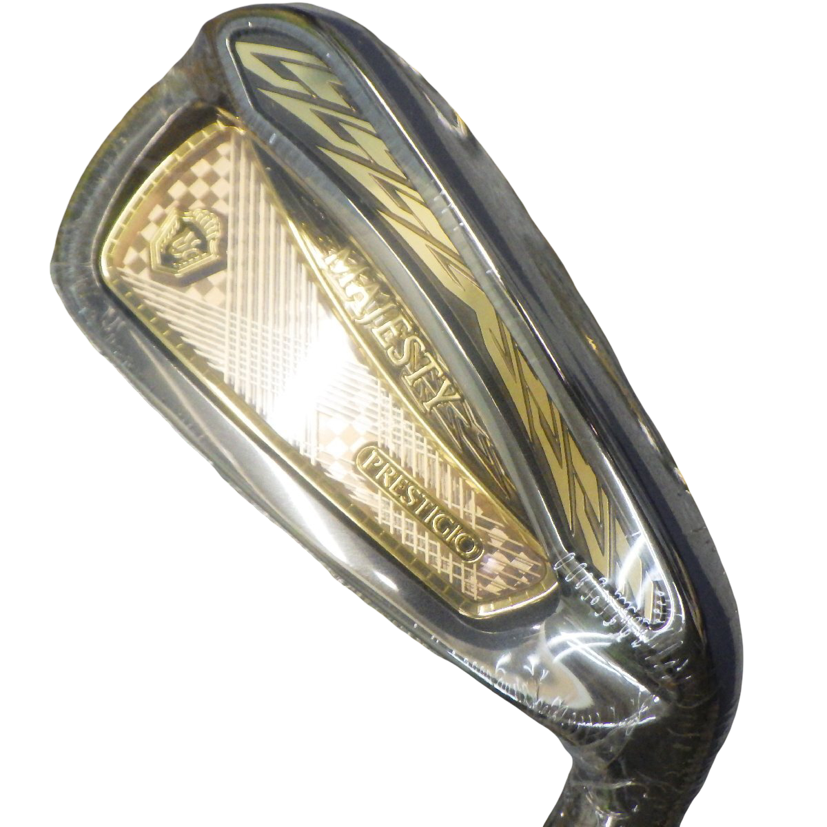Majesty Prestigio 14 iron set 6–SW, LV-770 regular flex, unused – single head close-up, Majesty Prestigio badge in wrap