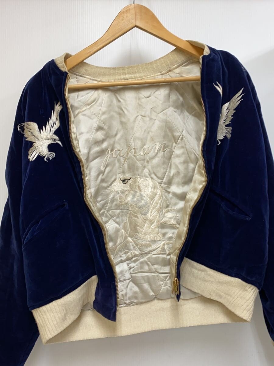 Mid-Century Navy Velveteen Souvenir Jacket, White Eagle and Japan Script, Dragon Sleeves, Ivory Satin Reverse, view 3