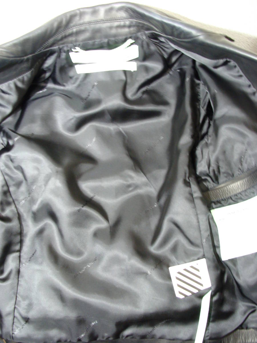 Off-White c/o Virgil Abloh Cowhide Leather Biker Jacket with Pink Spray Arrows 99 Back Print, Black, Size XS, view 3