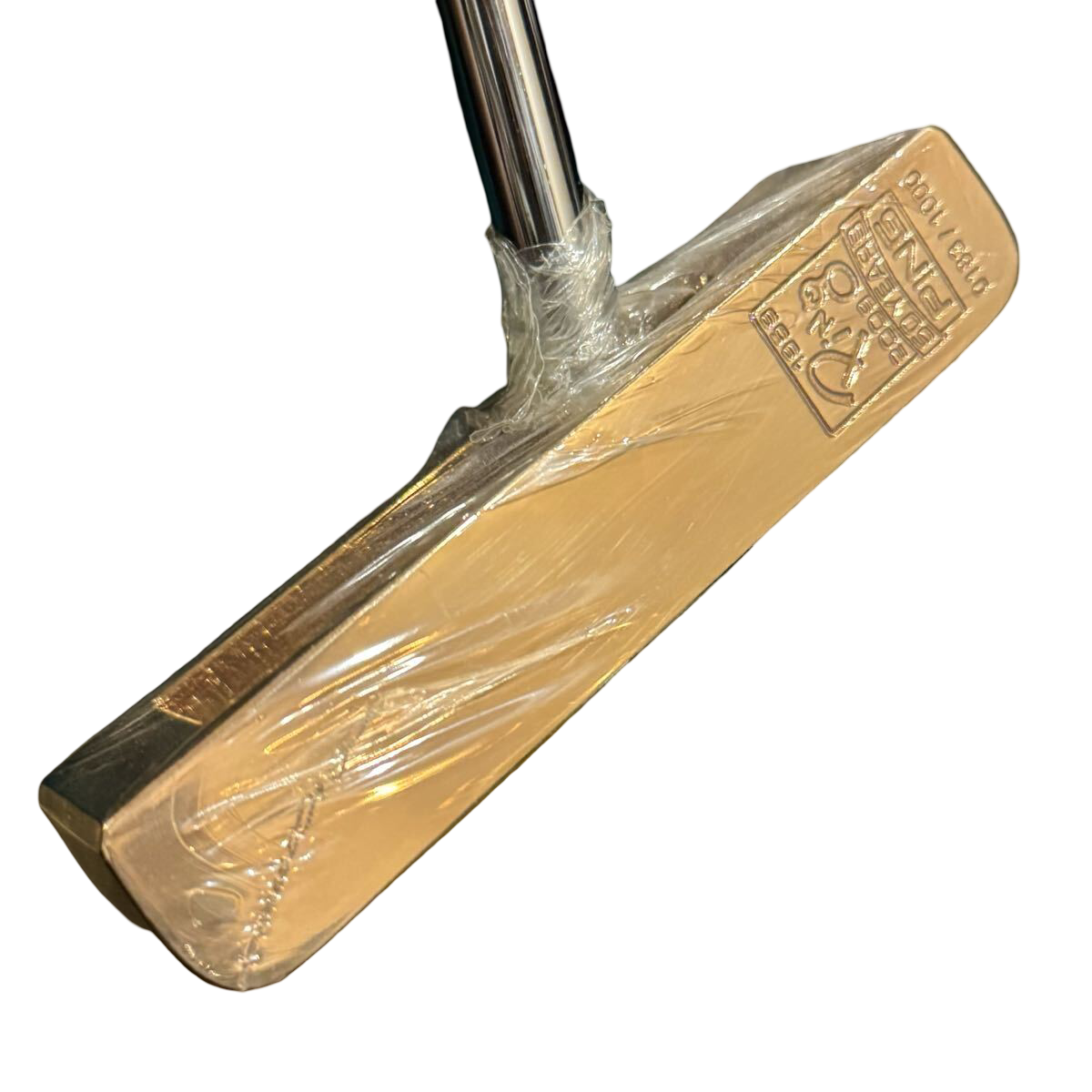 PING 1-A 50th Anniversary gold putter No. 0183 of 1,000 – gold putter head with shaft, in protective wrap