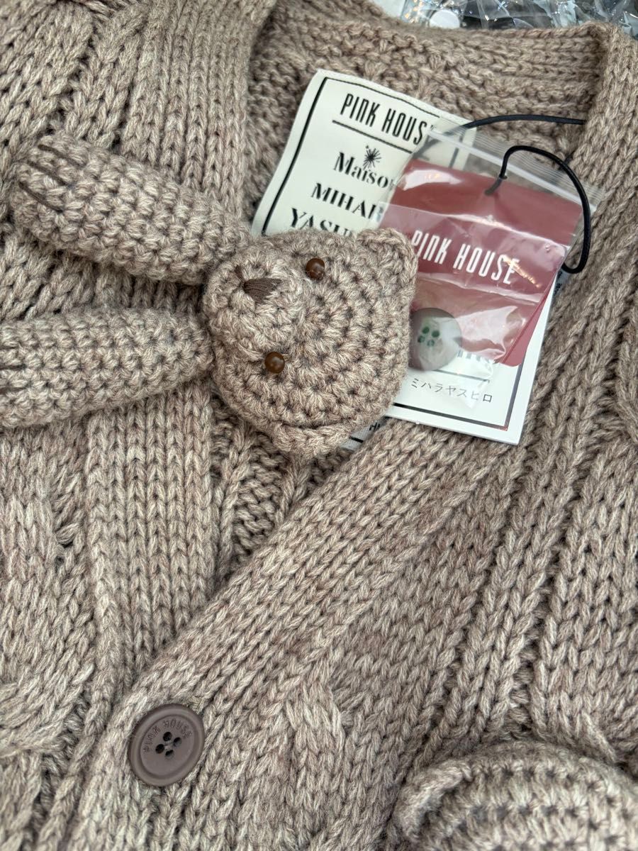 Pink House x Maison Mihara Yasuhiro Bear Motif Cable Knit Cardigan, Beige, Size 38, New, view 2