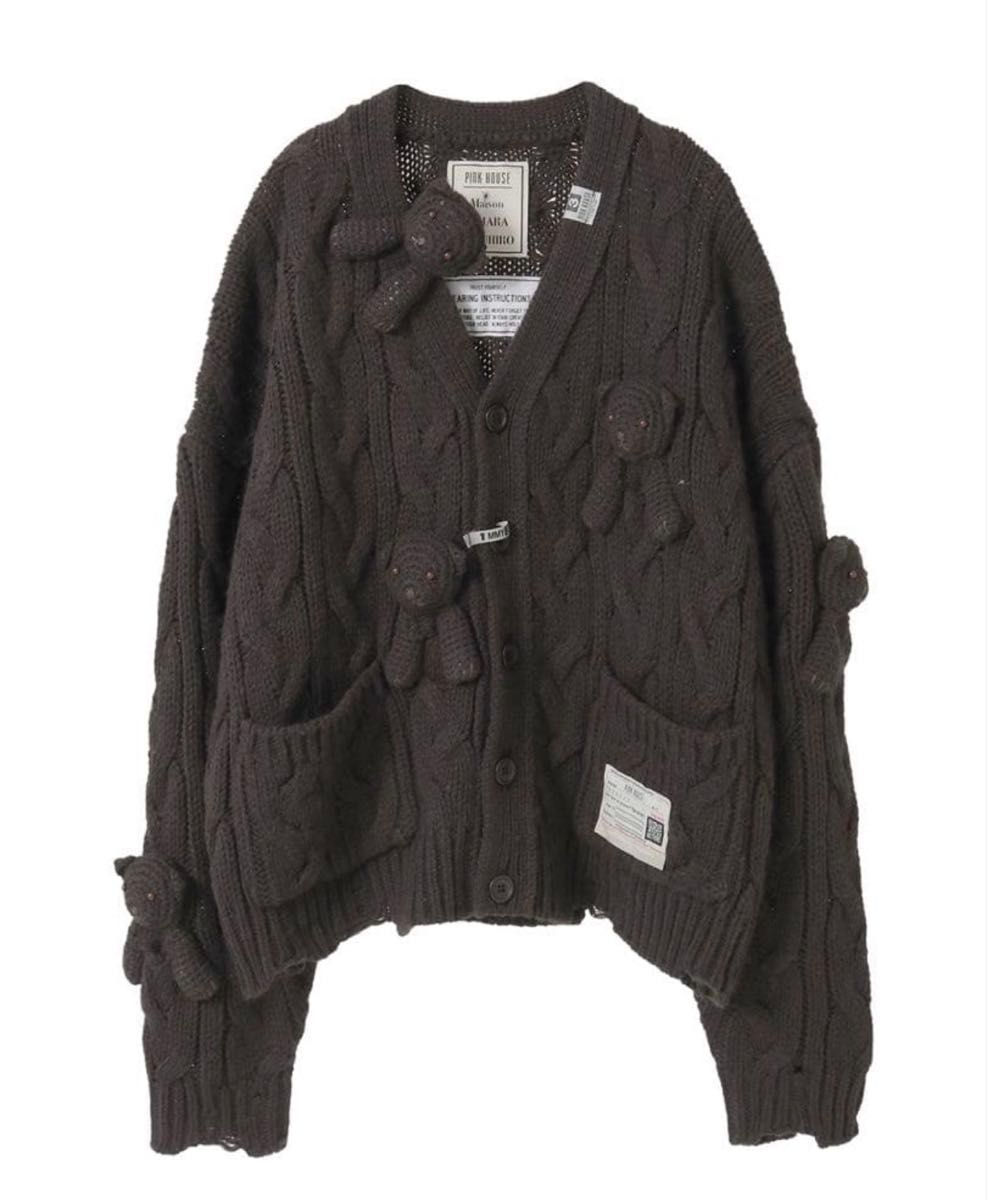 Pink House x Maison Mihara Yasuhiro Bear Motif Cable Knit Cardigan, Black, Size 36, New, view 1