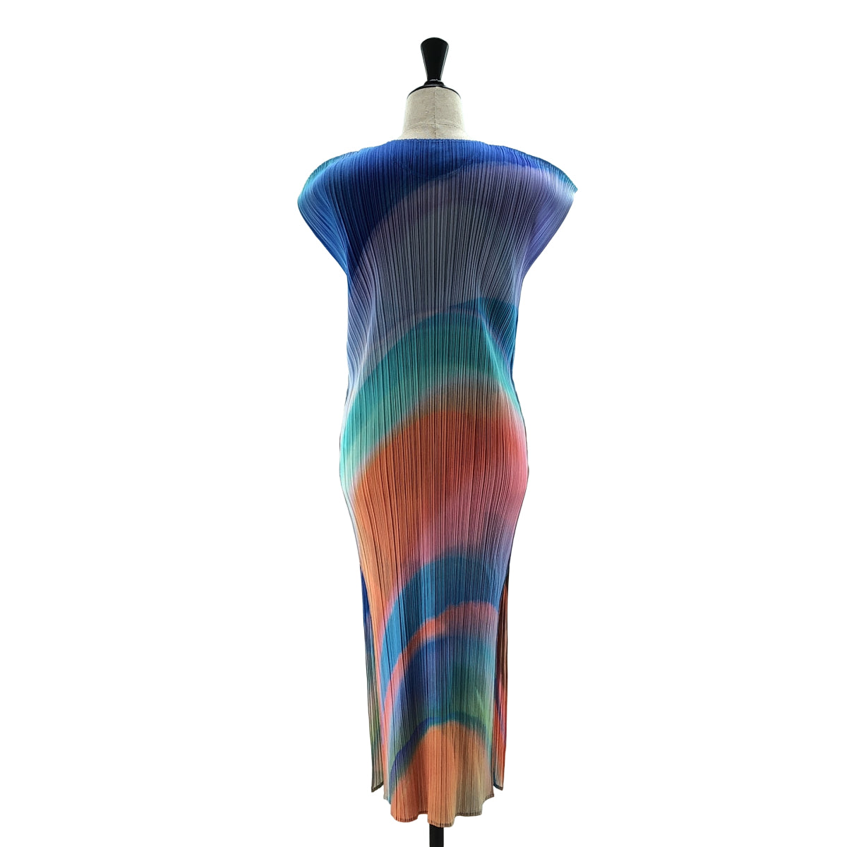 Pleats Please Issey Miyake AW2025 GROOVE Pleated Dress PP53-JH685, Blue and Coral Wave, Size 3, New with Tags, view 2