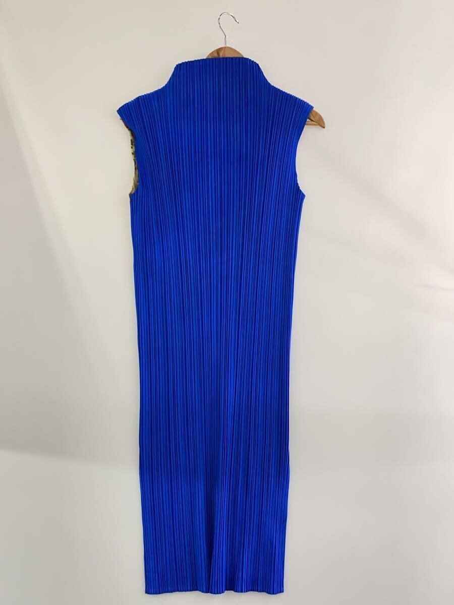 Pleats Please Issey Miyake Comic Portrait Column Dress, Royal Blue Back, Mock Neck, Size 3, view 2