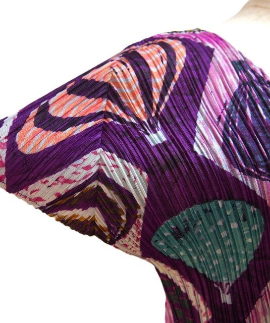 Pleats Please Issey Miyake Hot-Air Balloon Print Cap-Sleeve Dress, Purple, Pink and Teal, view 4