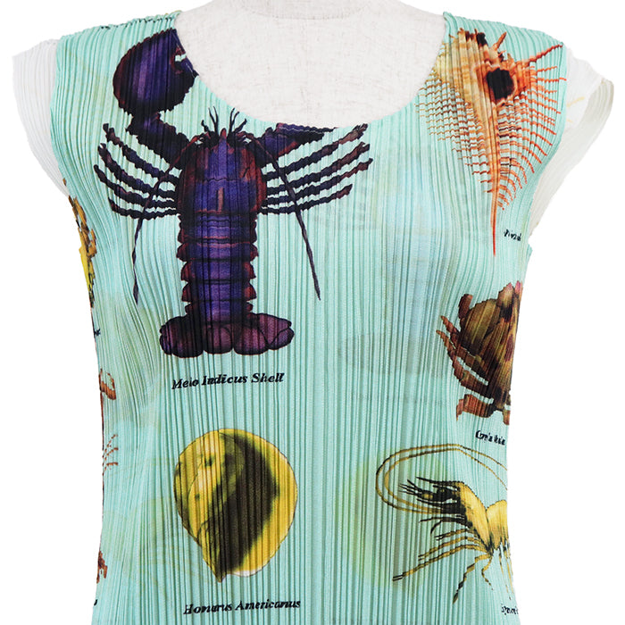 Pleats Please Issey Miyake Layered Seafood Maxi Dress, Lobster and Shell Print, Pastel Aqua, Size 2, view 4