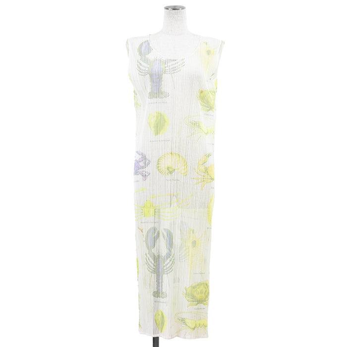 Pleats Please Issey Miyake Layered Seafood Maxi Dress, Lobster and Shell Print, Pastel Aqua, Size 2, view 7