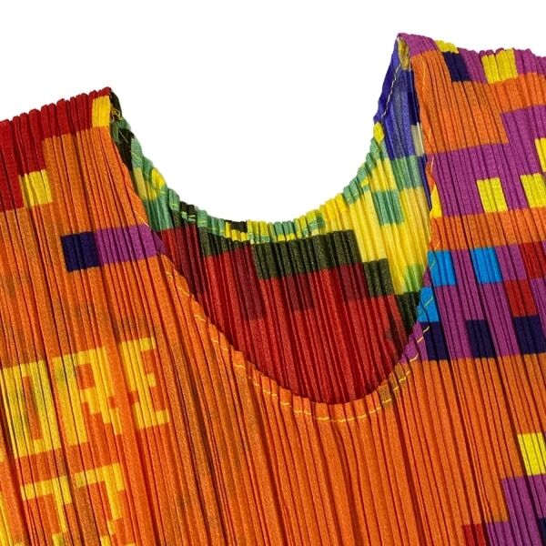 Pleats Please Issey Miyake Pixel-Art Top and Skirt Set, Multicolour 8-Bit Print, Size 3, Toggle Hem, view 3
