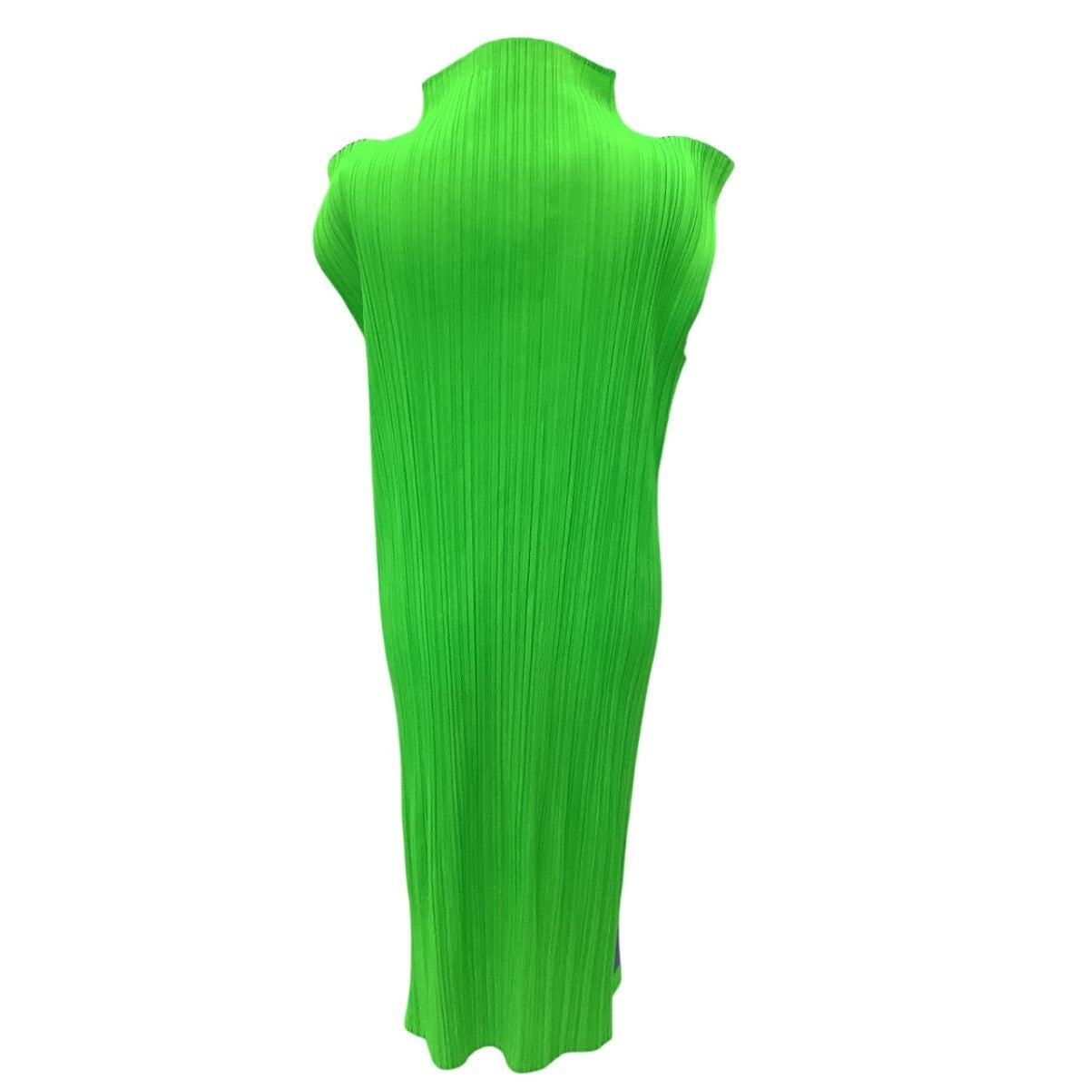 Pleats Please Issey Miyake Pop Portrait Sleeveless Column Dress, Neon Green Back, Size 4, view 3