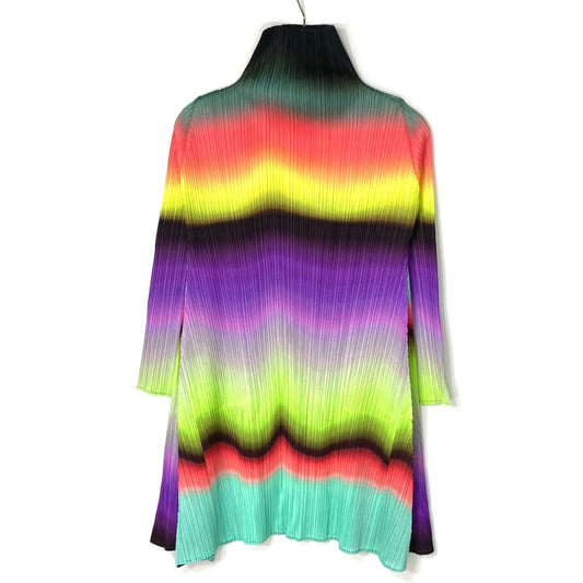 Pleats Please Issey Miyake PP23-JT736 Horizon Gradient Pleated Turtleneck Tunic Dress, Neon Stripes, Size 3, view 1