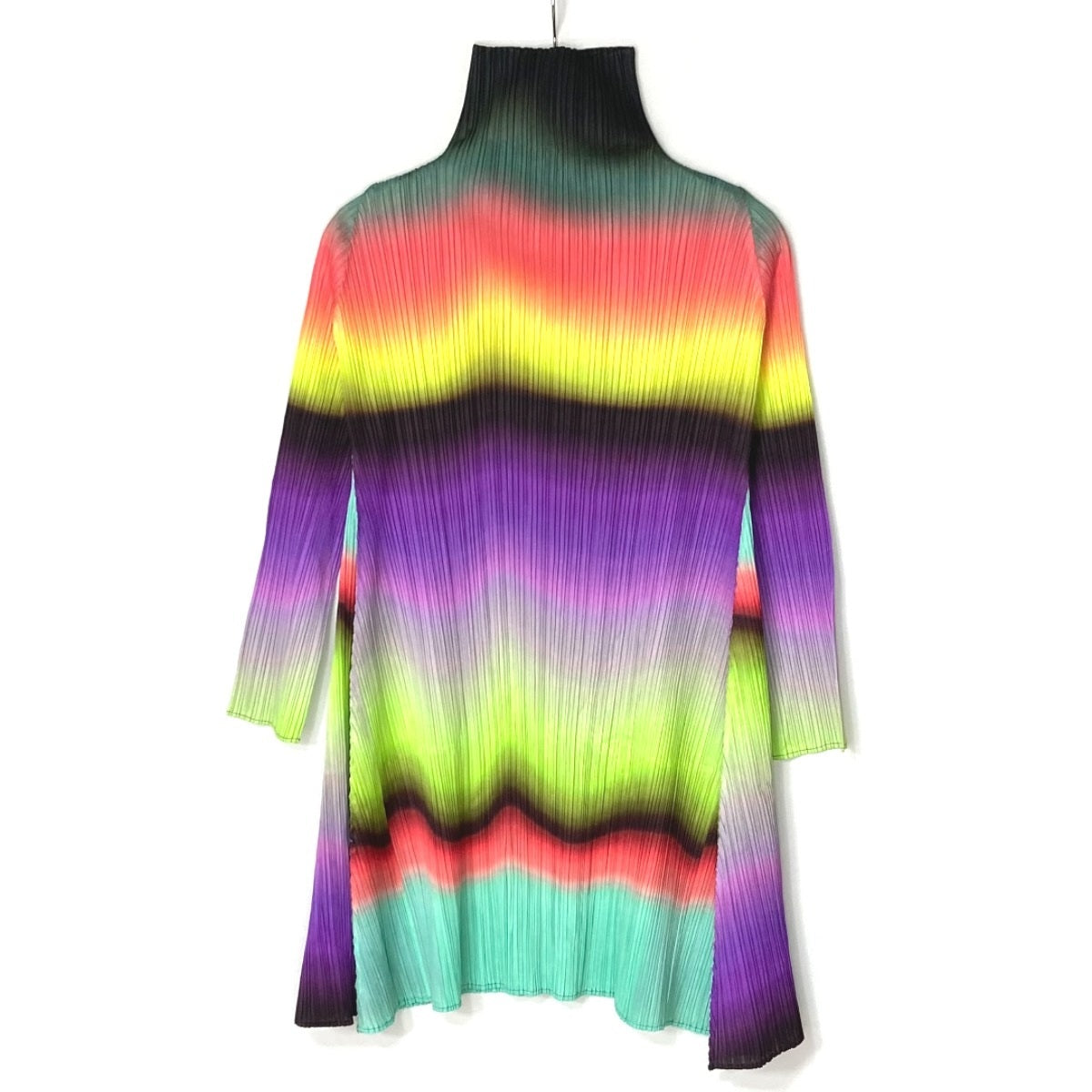 Pleats Please Issey Miyake PP23-JT736 Horizon Gradient Pleated Turtleneck Tunic Dress, Neon Stripes, Size 3, view 2