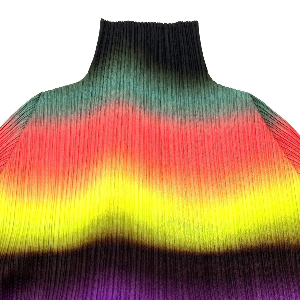 Pleats Please Issey Miyake PP23-JT736 Horizon Gradient Pleated Turtleneck Tunic Dress, Neon Stripes, Size 3, view 3