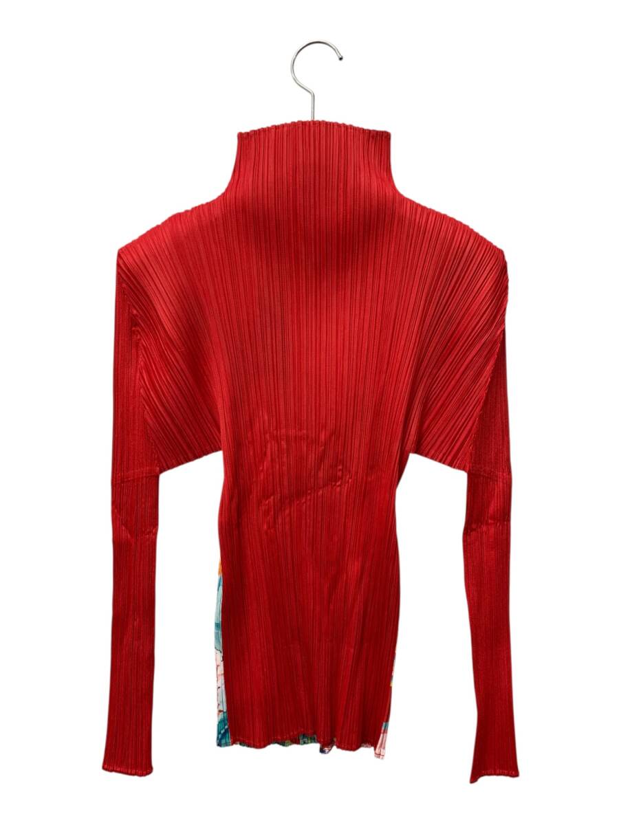 Pleats Please Issey Miyake SS1998 Dragon and Phoenix Print Pleated Turtleneck Top PP81-JK704, Red, Size 3, view 2